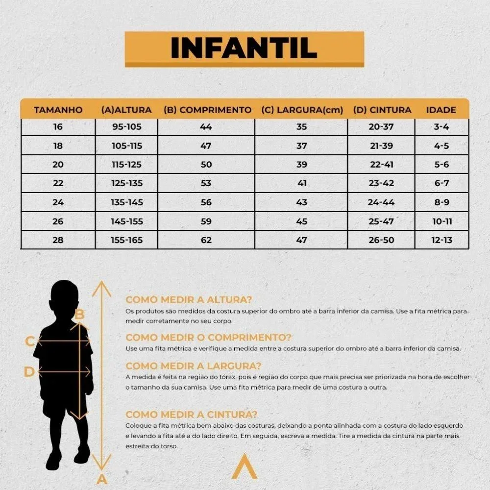 Tabela de tamanhos — Kit Infantil Corinthians Reserva